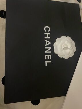 CHANEL Black Shopping Bag with White Camellia Motif care booklet & cloth